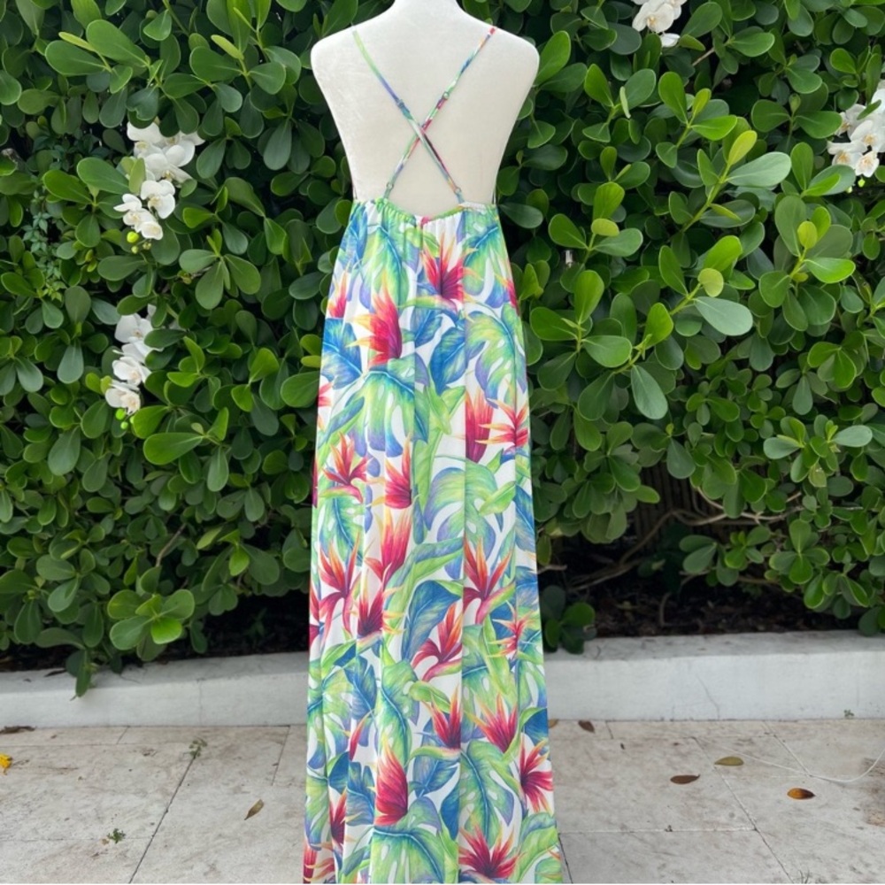 Show Me Your Mumu Tropical Floral Leaf Maxi Dress Size Small Lined Like New